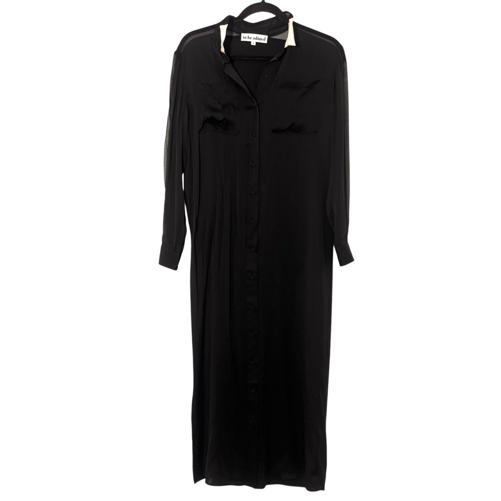 Quiet Luxury Minimal Silk Maxi Shirt Dress Size S To Be Adored Black Luxurious
